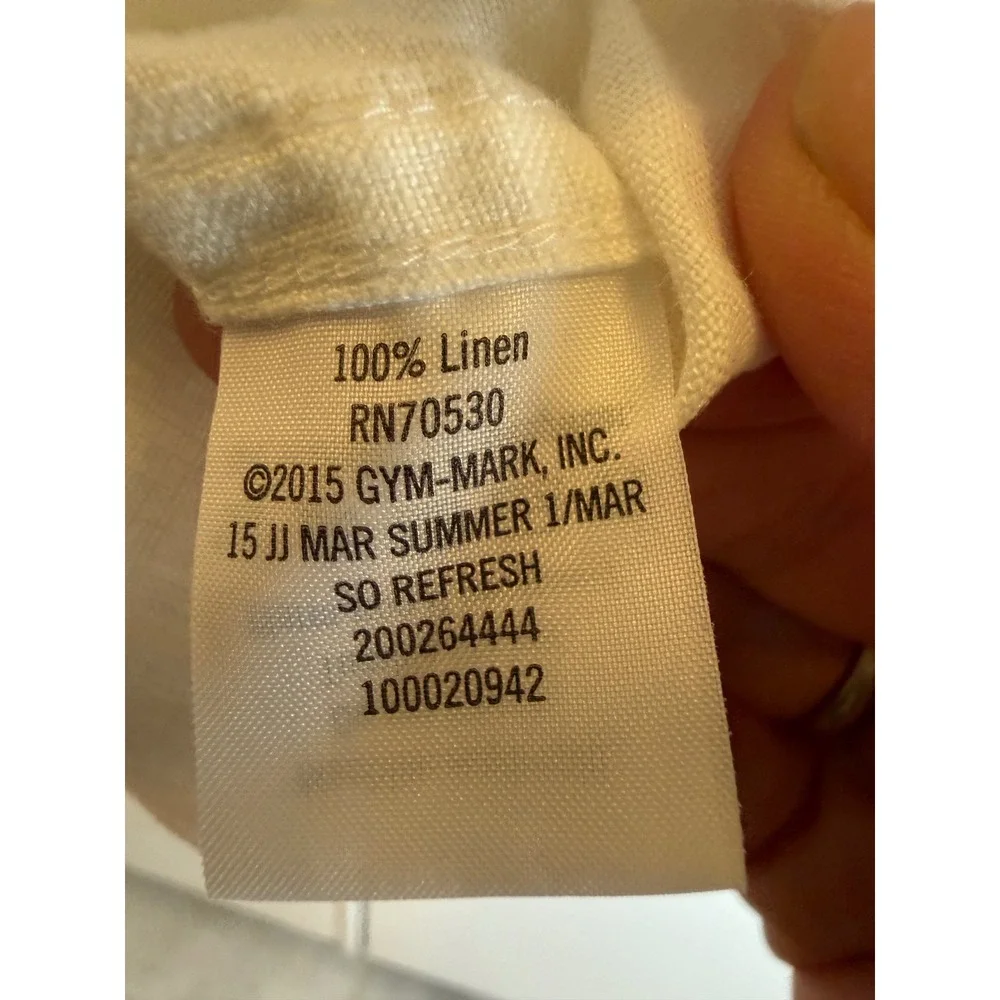Janie & Jack Button Down Shirt Kids 4 White Excellent 100% Linen Roll-Tab Sleeve